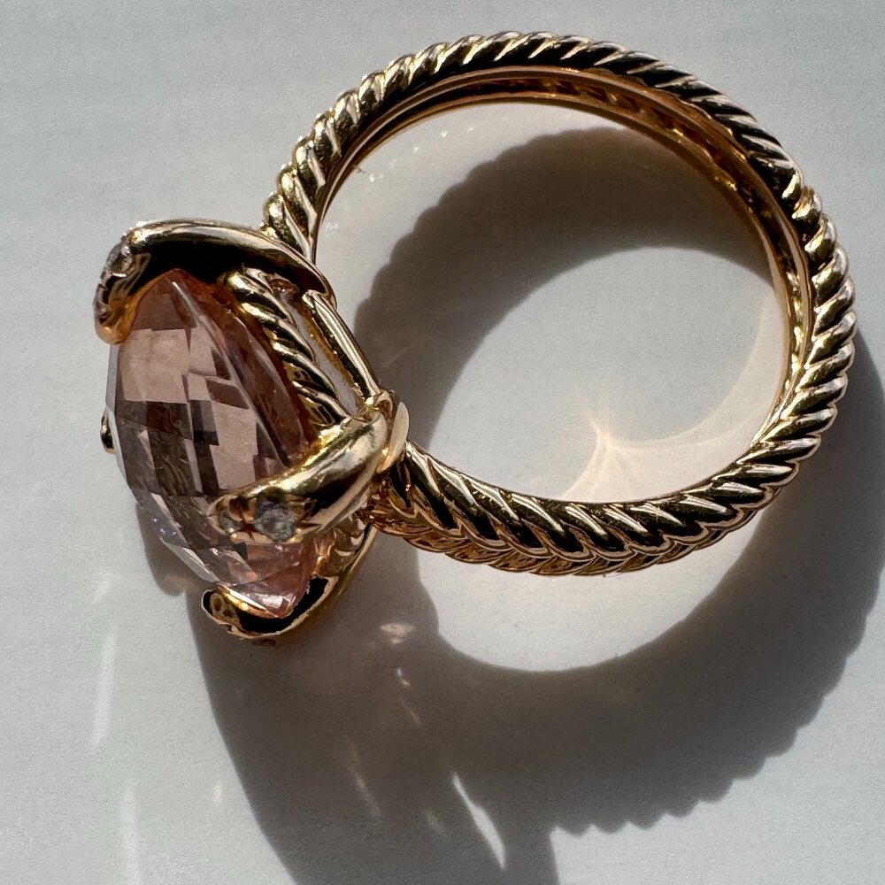 David Yurman Chatelaine 11mm Morganite Rose Gold Ring w/ 8 Small Diamonds